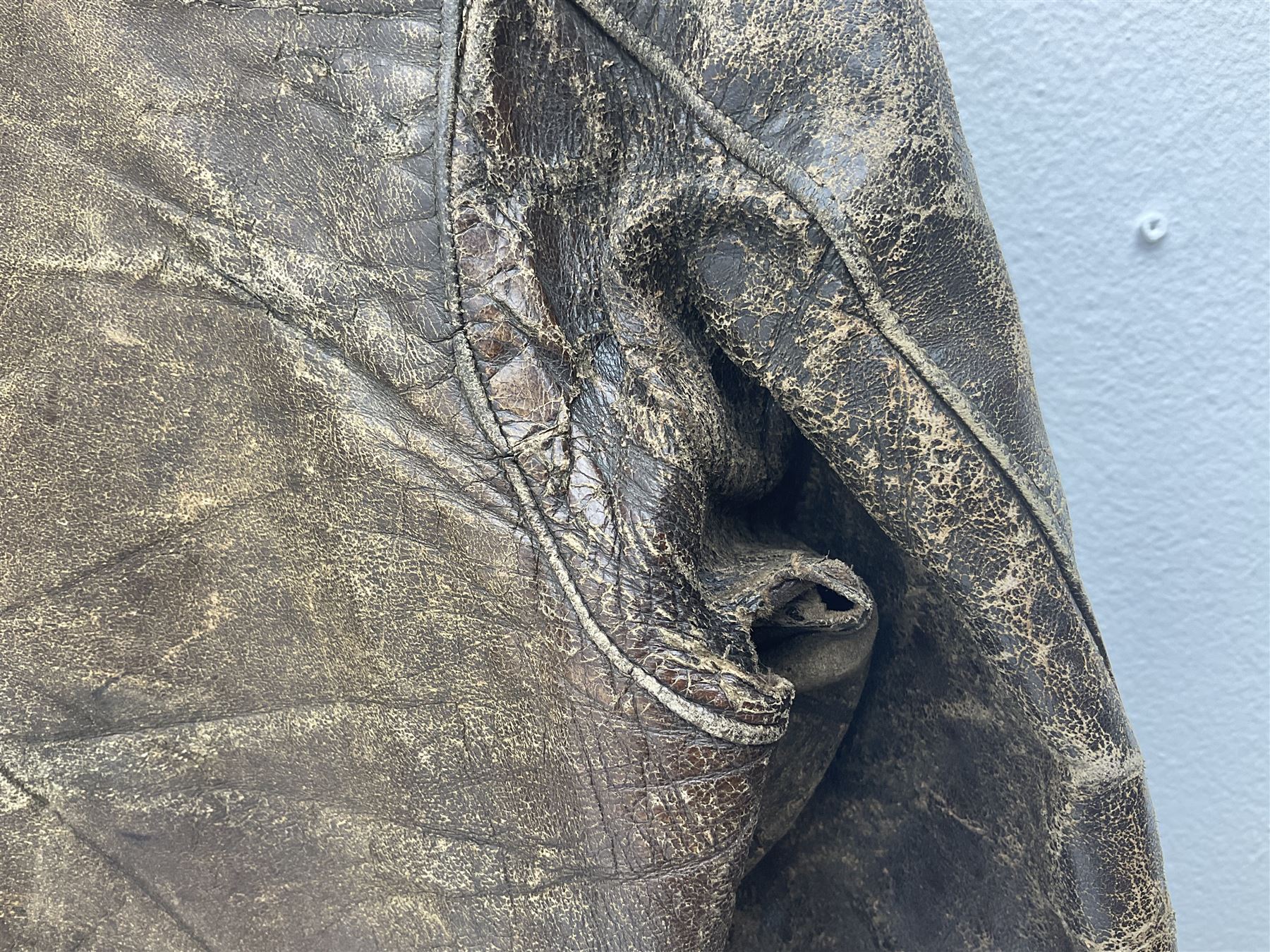 German Luftwaffe Hartmann leather jacket with tartan pocket linings, pocket zip pulls marked 'Eclair Bte.S.G.D.G.'