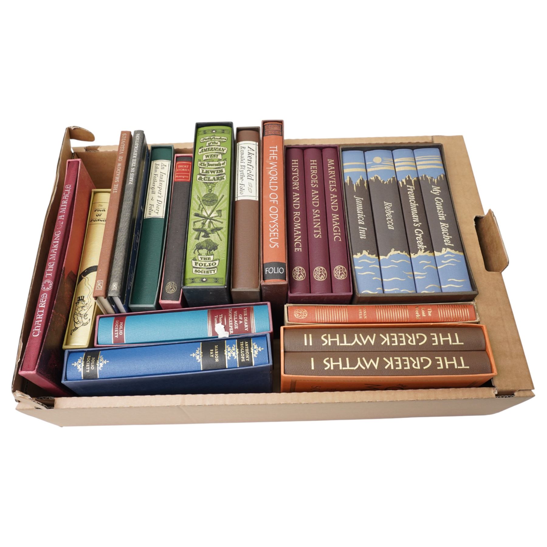 Folio Society volumes including Du Maurier 'Four Cornish Novels', 'British Myths and Legends' three volumes, 'Pick of Punch' and others mostly in slip cases
