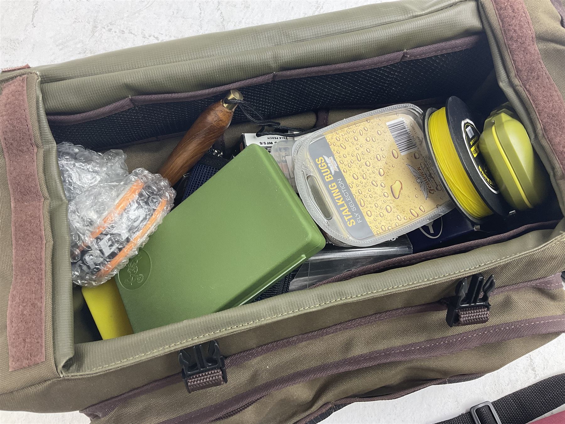 Five fly fishing rods, to include Greys Greyflex M2, Greys Missionary 9'3 etc, together with fly reel, flies, Wychwood fishing bag and various fishing other tackle items 