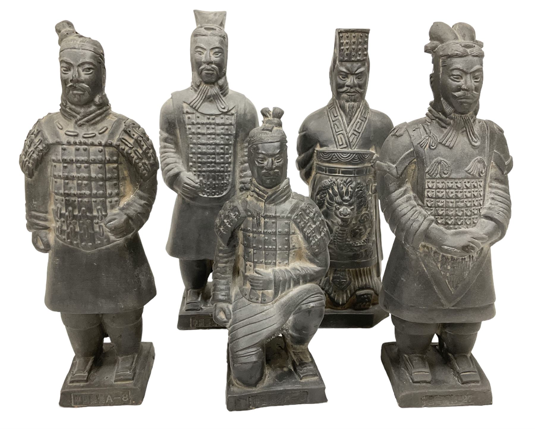 Set of five Chinese 'Terracotta Warrior' style figures, tallest example H24cm 
