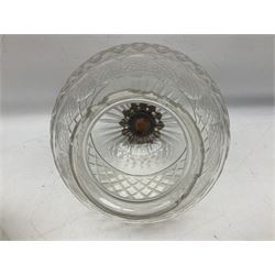 Two clear glass light shades of globular form with foliate metal mounts, tallest H29cm