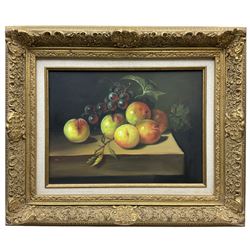 Dickson (Continental 20th century): Still Life of Apples, oil on canvas signed 29cm x 39cm