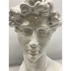Large bust of Michelangelo's David in glossy white finish, H57cm
