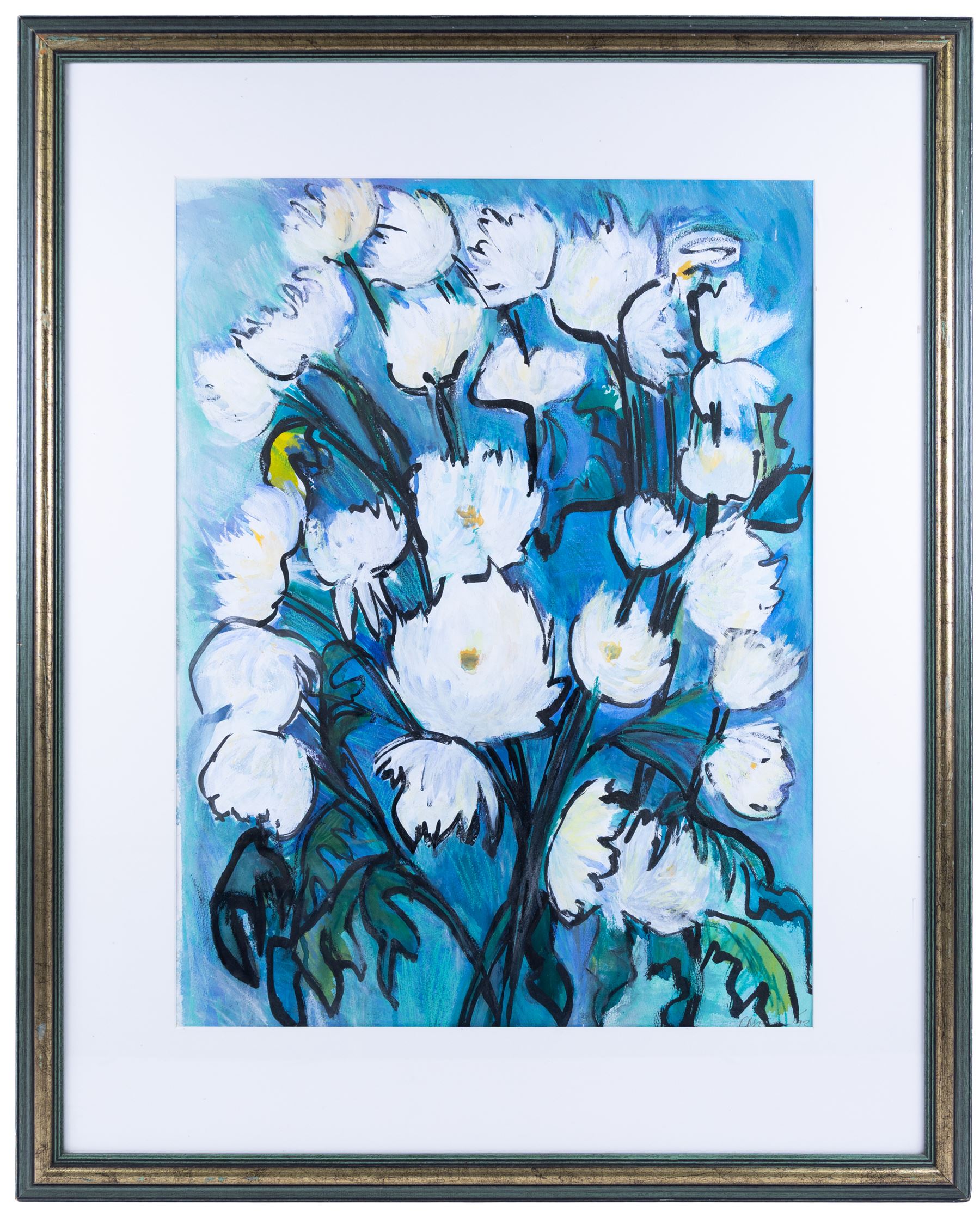 Clodagh McGuinness (Irish Contemporary): Still Life of Flowers, three large mixed media works variously signed, two 70cm x 52cm, smaller example 54cm x 40cm (3)
