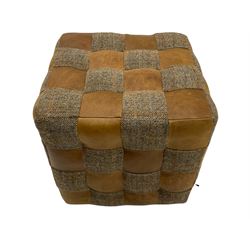 Harris Tweed leather and tweed cube footstool