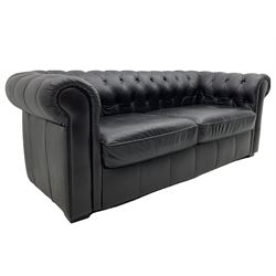 Chesterfield sofa upholstered in black buttoned leather 