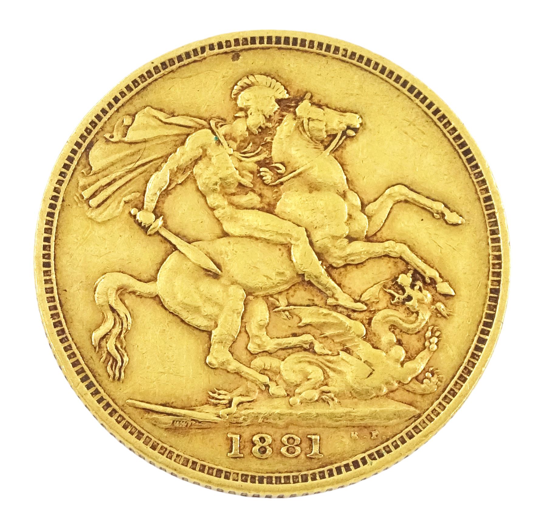 Queen Victoria 1881 gold full sovereign coin, Melbourne mint
