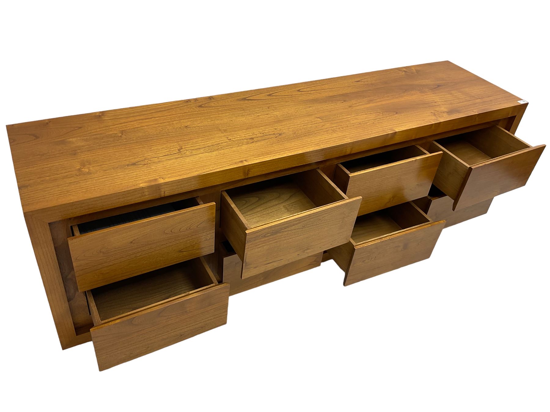 Sirene Design Ltd - contemporary solid ash 'Faro' sideboard or low unit, fitted with bank of eight uniform drawers, on square feet