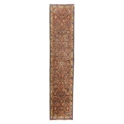 North West Persian Malayer hand-knotted runner, camel pink field decorated with an all-ove...