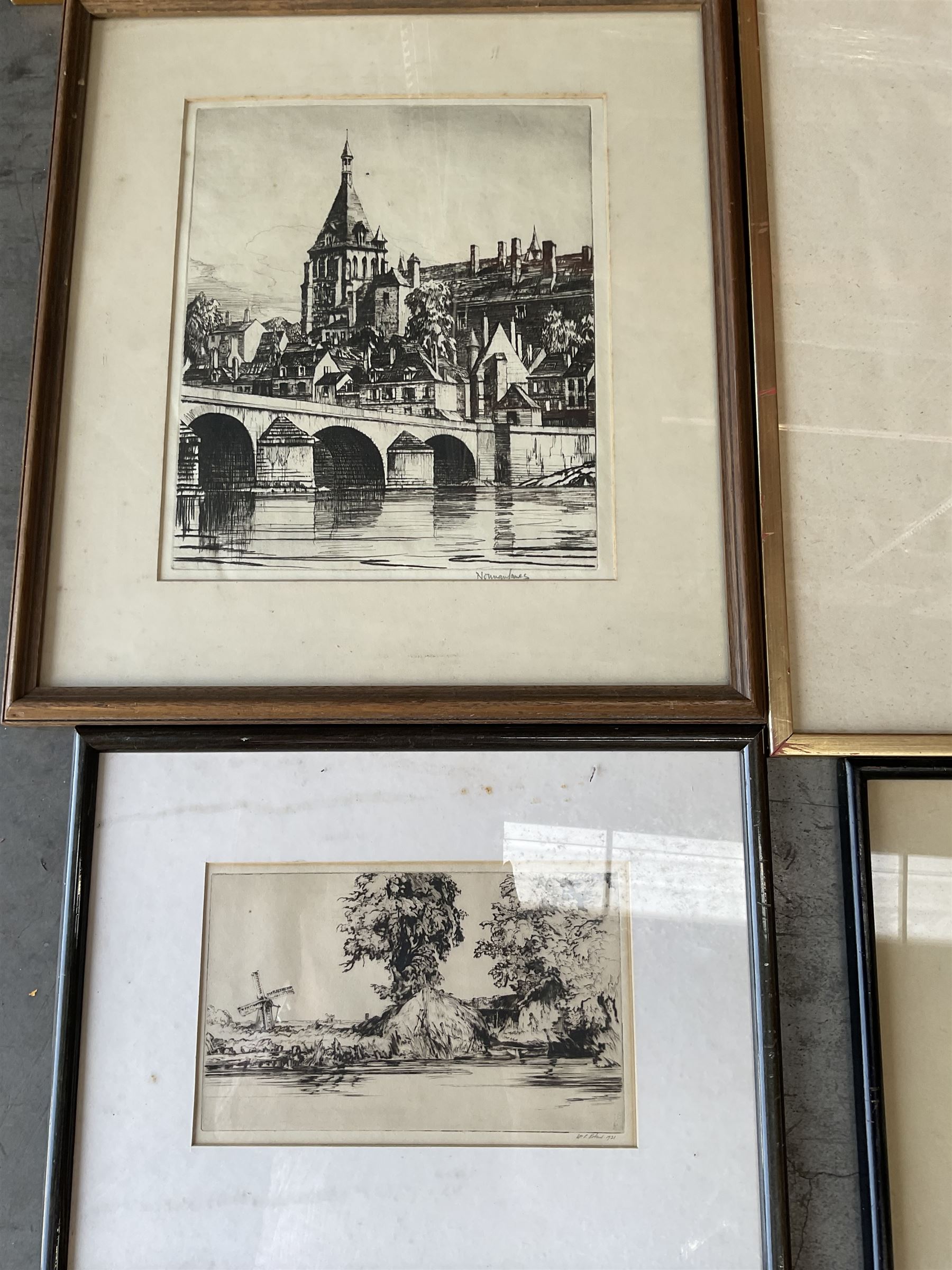 Collection of etchings, artists including Alfred Blundell, Hedley Fitton, William Walcot, Norman James, Oliver Hall, Francis Sydney Unwin, Mortimer Menpes, William P Robins, Piers Browne, etc, together with a Bernard Dunstan lithograph (15)