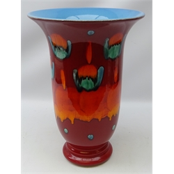  Large Poole pottery Volcano pattern pedestal vase of trumpet form, H44cm  