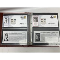 Album containing over seventy Victoria Cross and George Cross related First Day Covers, Medal Covers, Coin Covers, PHQ cards and postcards, Presentation Packs etc; some bearing signatures of the recipient.