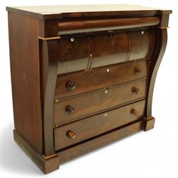 Victorian Scottish mahogany chest, the projecting rectangular top over a deep convex friez...