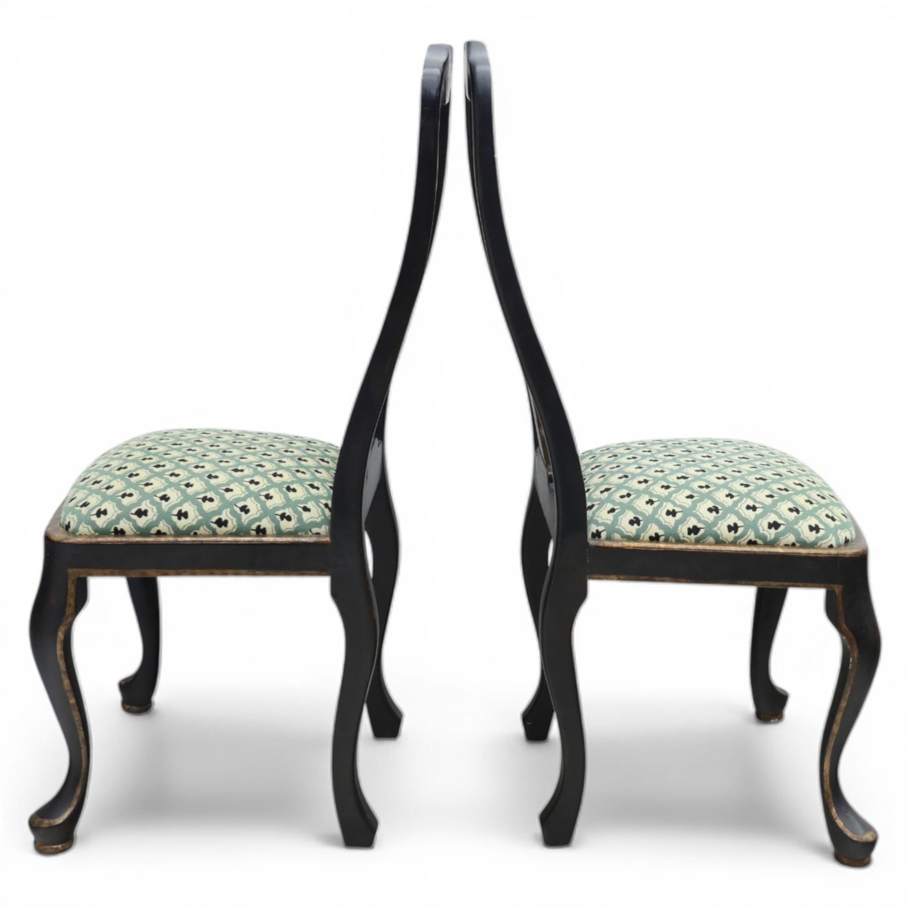Pair of ebonised and parcel-gilt Queen Anne design side chairs