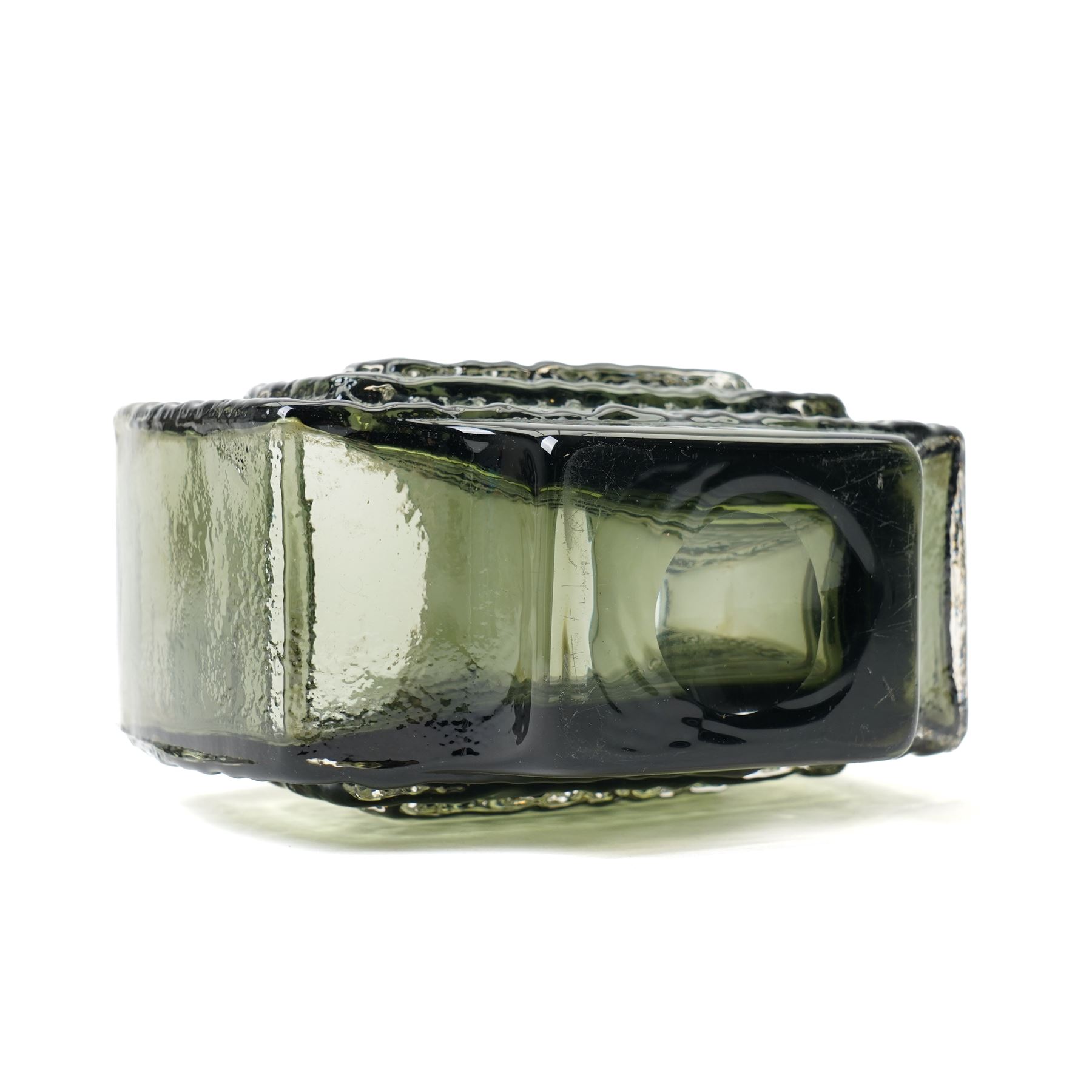 Whitefriars TV or Concentric Rectangle vase, designed by Geoffrey Baxter, textured effect in the willow colourway, shape number 9677, 17.5cm 