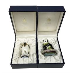 Two Halcyon Days bonbonnieres modelled as animals, Giant Panda, and Emperor Penguin, each in fitted box 