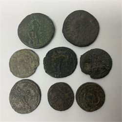 Roman Imperial Coinage, approximately eighty predominately late 3rd to early 4th century bronze and copper-alloy coins to include Faustina Senior, Constantine the Great, Constantine II, Maximinus II, along with reference book by David R. Sear, 1974, Roman Coins and Their Values, and two loupes