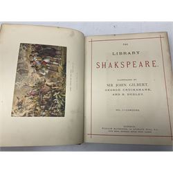The Library Shakspeare Illustrated by Sir John Gilbert, George Cruikshank and R. Dudley with laid-in colour plates, three volumes, uniformly bound in half leather with a.e.g.