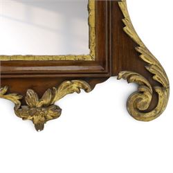 George III Chippendale design mahogany and parcel-gilt tripartite fret mirror with Hoho bird pediment