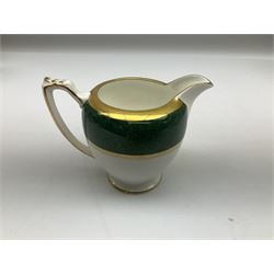 Coalport Athlone Green pattern tea wares, comprising coffee pot, seven coffee cans and saucers, milk jug, open sucrier, six tea cups and saucers, and six twin handled cups and saucers (42) 