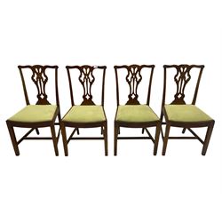 Four 19th century Chippendale design dining chairs, the shaped cresting rail over pierced splat, drop n upholstered seats
