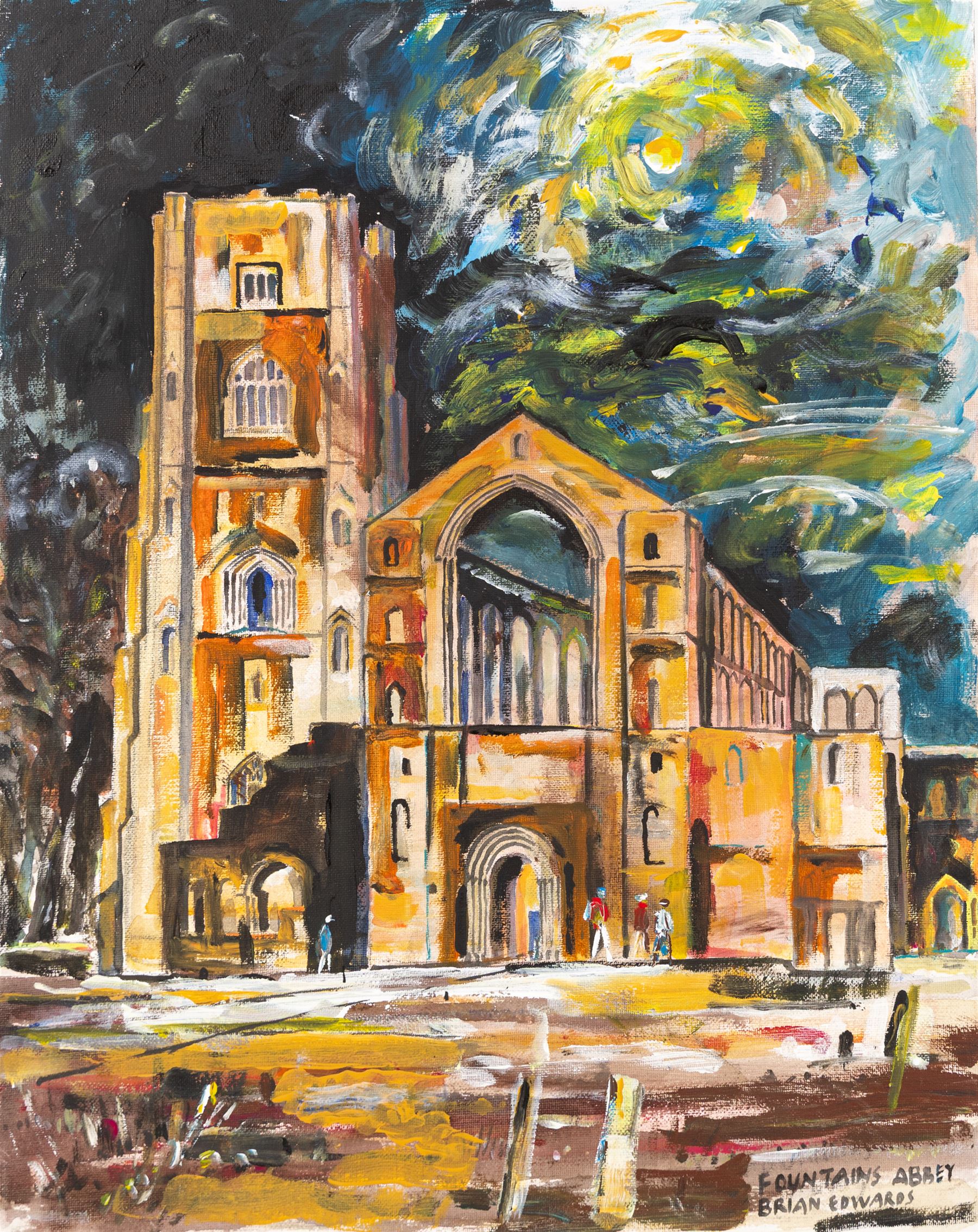 Brian Edwards (British 1944-): 'Fountains Abbey 2', acrylic on canvas signed, titled and dated 2018 verso 50.5cm x 40.5cm (unframed)
Notes: Dr Brian Edwards is Emeritus Professor of Architecture at ECA Edinburgh University. He is the author of the book ‘Understanding Architecture through Drawing’, has exhibited at the Edinburgh Festival, the RSA and architecture section of the RA Summer Exhibition. As a retired architect, his paintings explore the interface between art and architecture