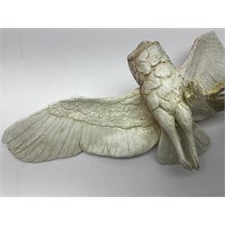 Border Fine Arts figure Barn Owl in Flight B1532, boxed with certificate, together with Country Artists figure Tawny Owl with Honeysuckle CA441, tallest H31.5cm