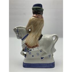 Three Rye Pottery Canterbury Tales figures, comprising The Miller, The Monk and The Franklin, together with a Canterbury Tale tile The Knight, tallest H24cm