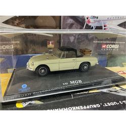 Fifteen modern die-cast models of aircraft by Corgi, Atlas Editions and Ixo including Aviation Archive, War Birds, Fighters of WWII etc; and model of an MGB Sports Car; all boxed (16)