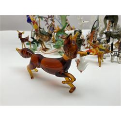Large collection of hand-blown glass animals and figures, to include fish, birds, cats, dogs, monkeys etc