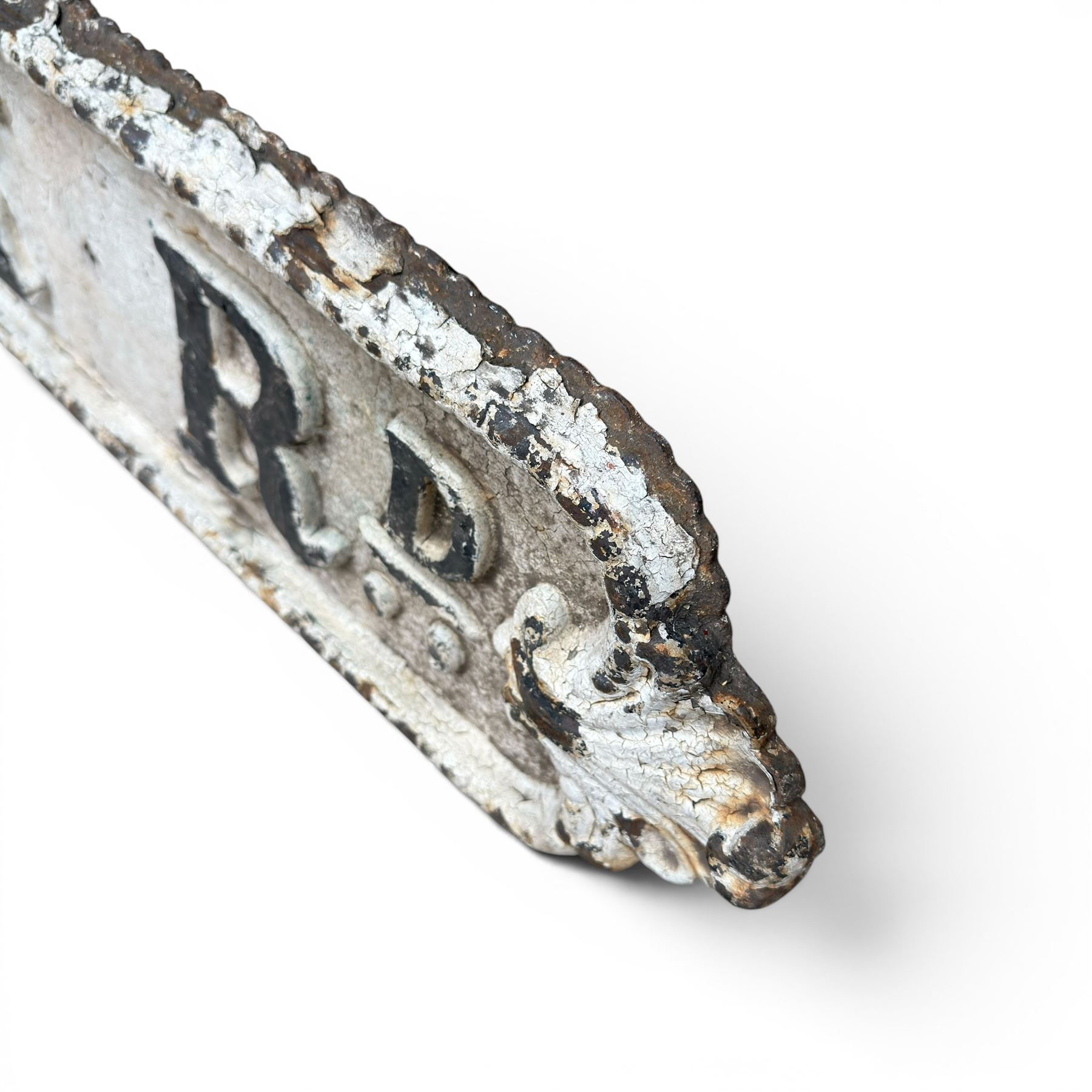 'Alum Rock Rd' - Victorian cast iron street sign, onate design, oval ends with shell motifs