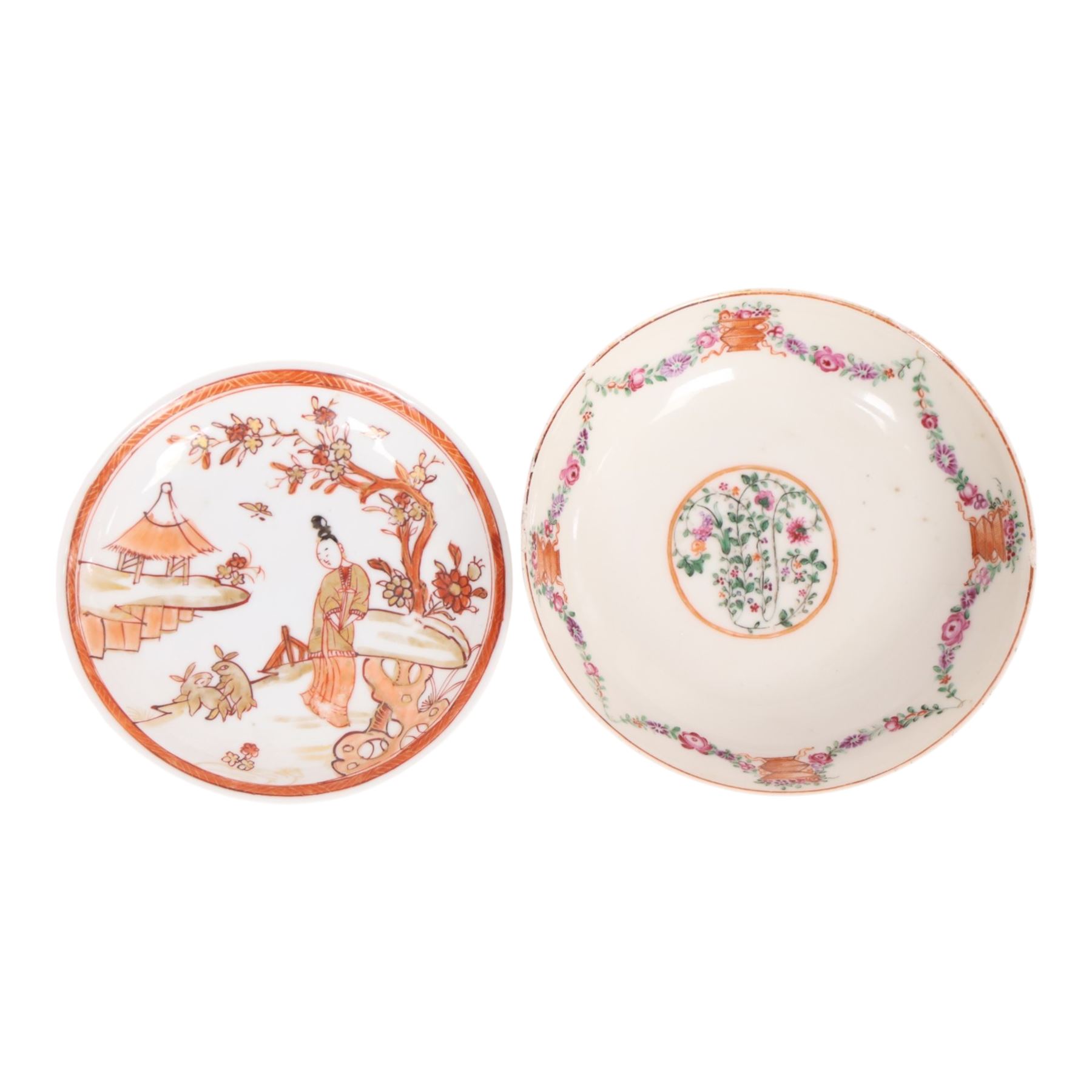 Collection of 18th century Chinese tea wares, including tea bowls, saucers and coffee cups