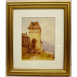  George Stubbs (British fl.1837-1860): Continental Tower, watercolour signed with monogram and dated 1836, 17cm x 13cm