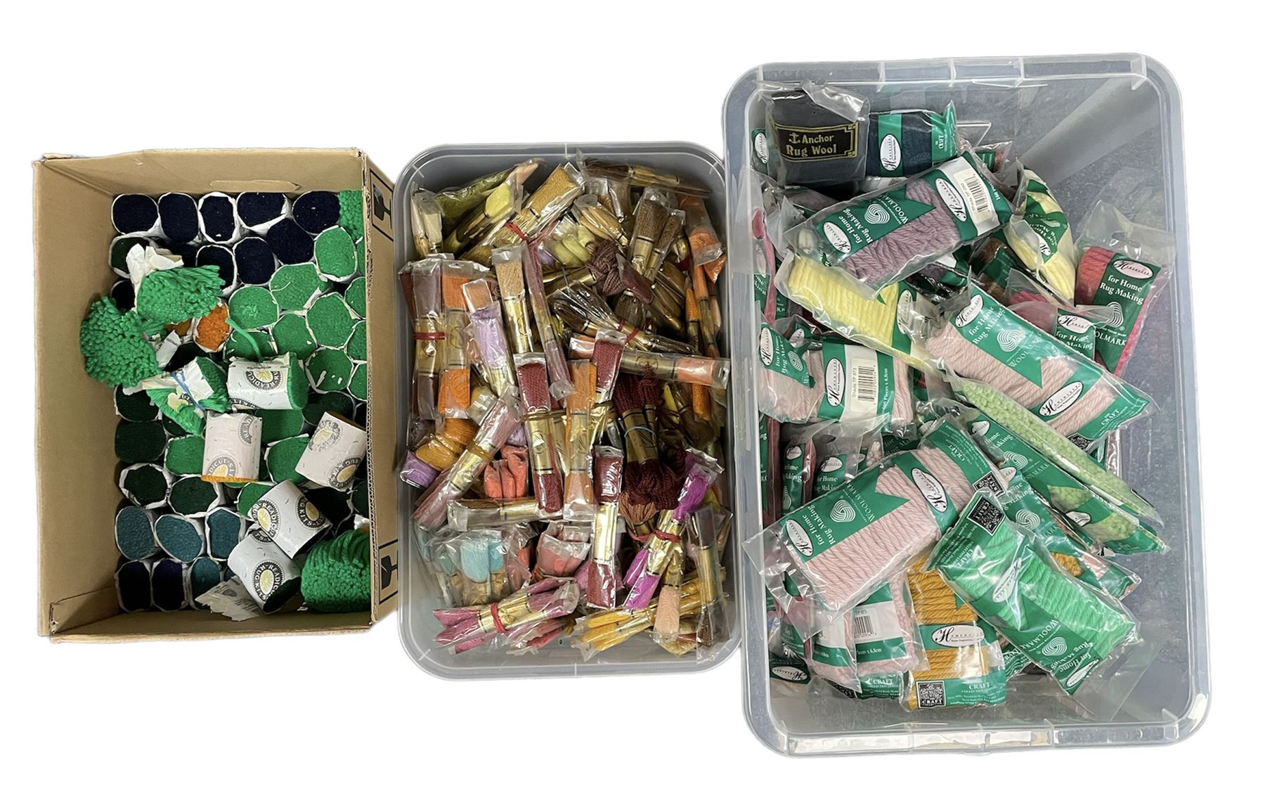 Haberdashery Shop Stock: Quantity of 'The Craft Collection' Paterna Persian Yarn, mostly in original packaging, together with rug making pre-cut wool by Homemakers & other makers, in three boxes