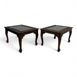20th century Indian carved hardwood occasional tables, rectangular tops with glass insets ...