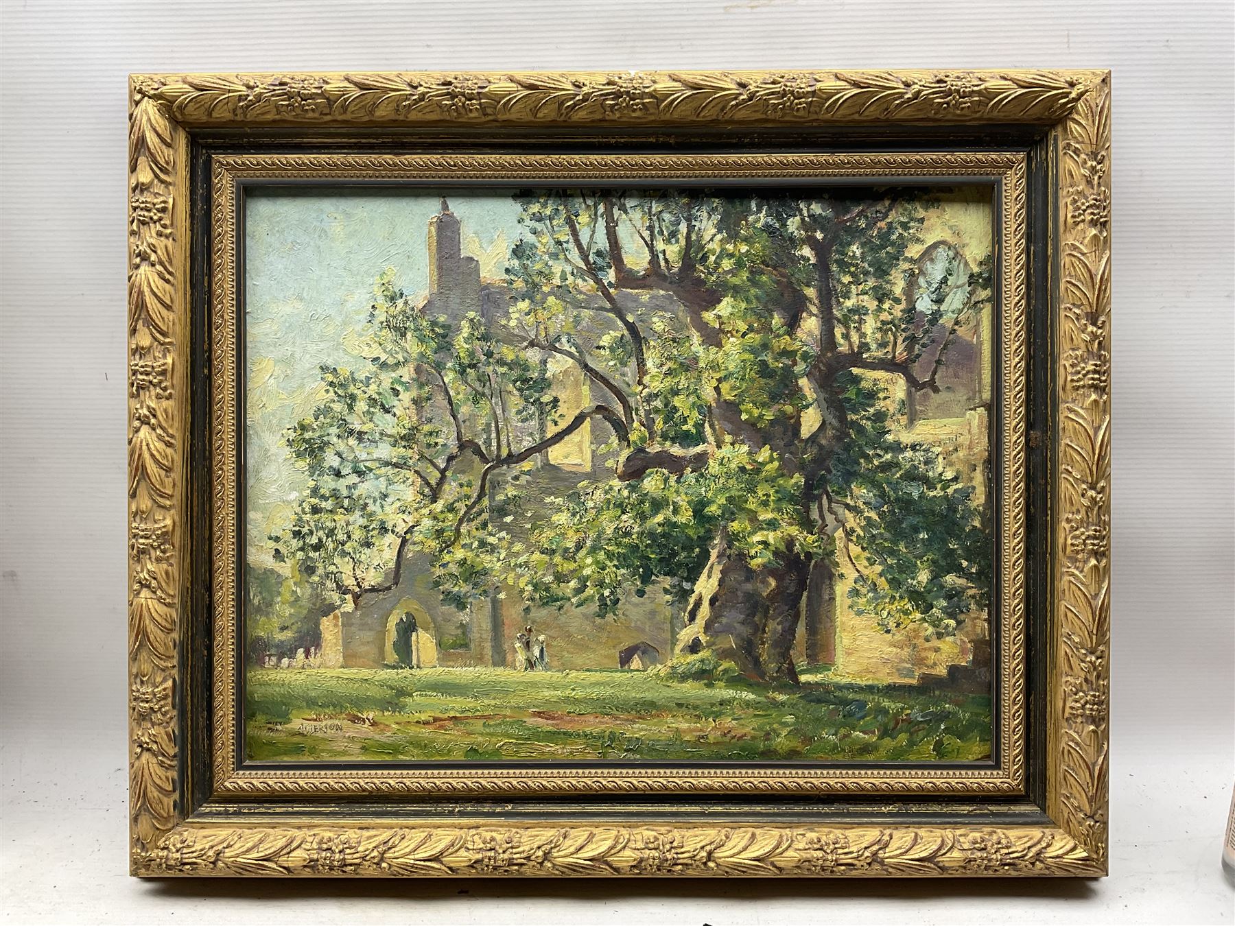 John Smith Atherton (British 1877-1943): The Church Park in Summer, oil on board signed, with another landscape verso 34cm x 43cm 