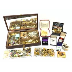 Collection of silver cufflink's, other gilt cuflink's, silver rings, vintage and later costume jewellery including brooches, Adeline Ralph Weston jewellery, medals etc