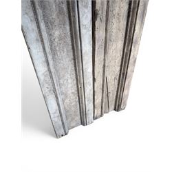 Pair of 19th century pine architectural pilasters, with painted terracotta capitols, with acanthus and scroll detail (18cm x 15cm x 57cm)