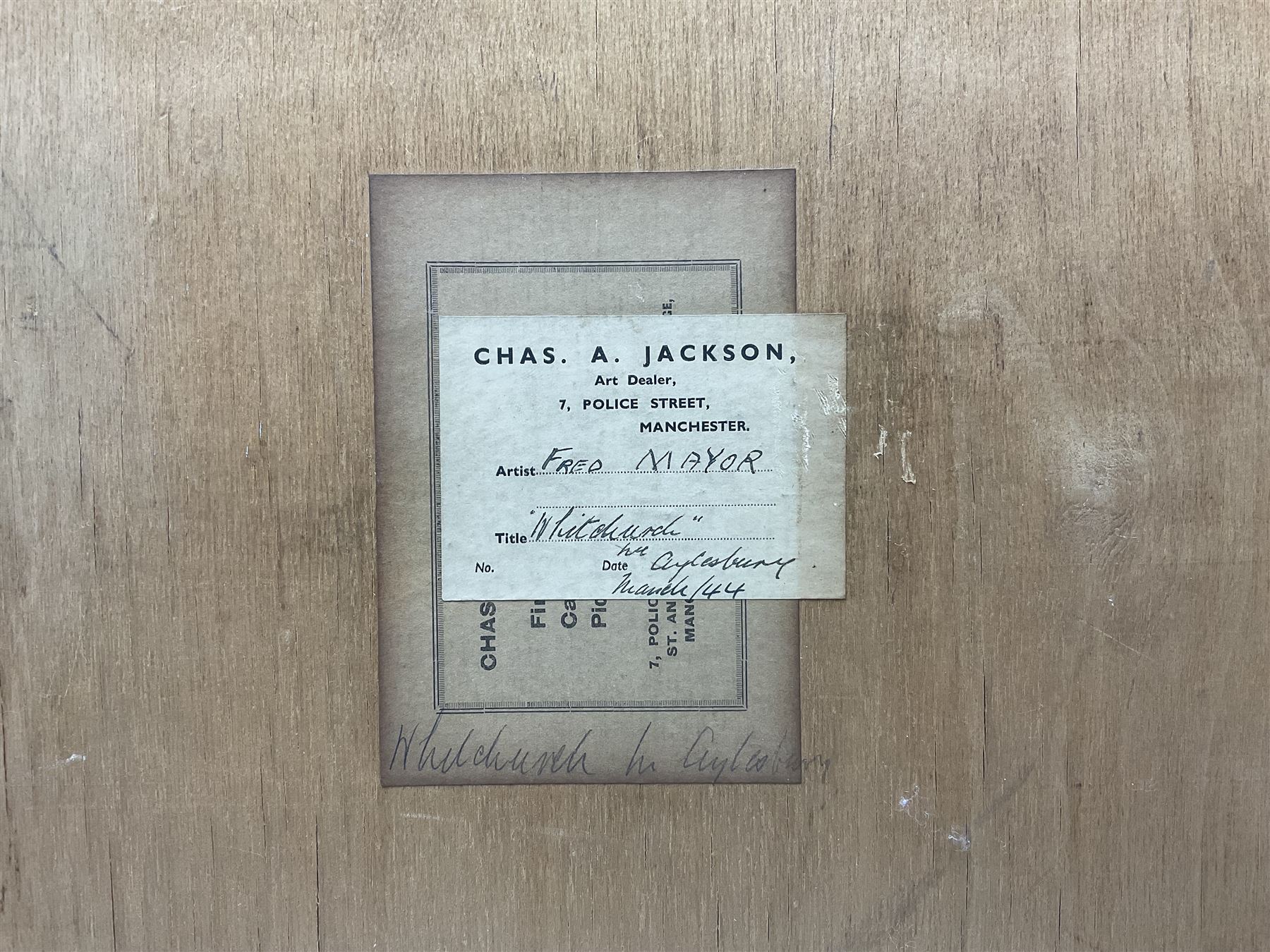William (Fred) Frederick Mayor (Staithes Group 1866-1916): 'Whitchurch near Aylesbury', watercolour signed, titled verso 31cm x 38cm 
Provenance: private collection; David Duggleby, Scarborough 26th November 2021, Lot 56; with the Charles A Jackson Gallery, Police Street, Manchester, label verso dated March '44 - interestingly Charles Jackson was the brother of fellow Staithes Group artist Frederic William Jackson.