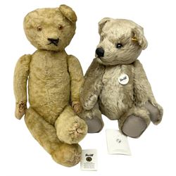Steiff mohair teddy bear, together with an earlier straw filled teddy bear with joined limbs, (2)