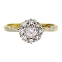 Gold round brilliant cut diamond cluster ring, stamped 18ct Plat