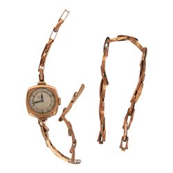 9ct gold cased ladies manual wind wristwatch, on expanding 9ct gold strap with additional ...