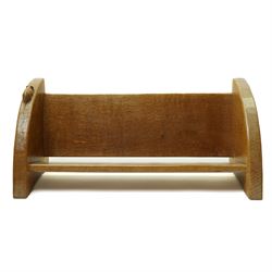 Mouseman - oak book trough, curved end supports, with carved mouse signature, by the workshop of Robert Thompson, Kilburn W46cm