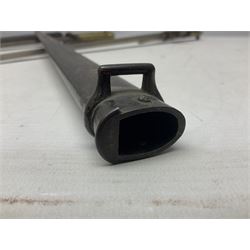 French Model 1866 Chassepot bayonet with 57cm curving fullered steel blade dated 1873 No.L63963; in steel scabbard with conforming number L71.5cm overall; and French St. Etienne Gras bayonet dated 1878 No.K10674 in steel scabbard numbered 79437 (2)