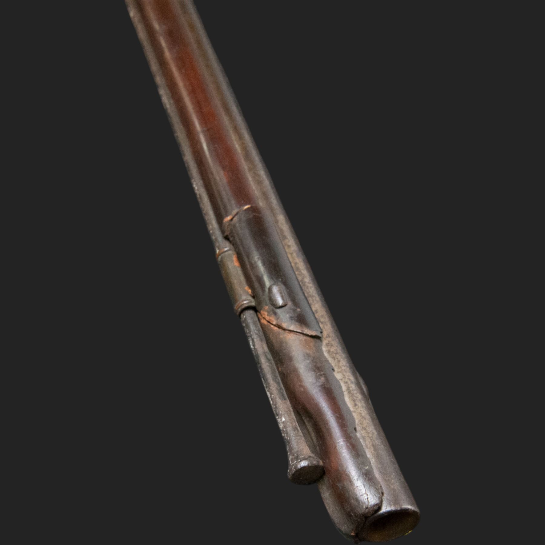 19th century Indian Brown Bess style flintlock musket, the 138cm round steel barrel ram rod beneath, overall L174cm