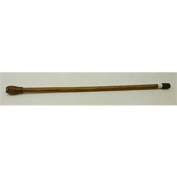  Greek carved walking cane with triple male head finial, the collar inscribed Kepkypa, L72cm   
