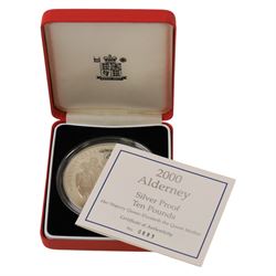 The Royal Mint Alderney 2000 'Queen Elizabeth the Queen Mother' silver proof five ounce ten pound coin, cased with certificate