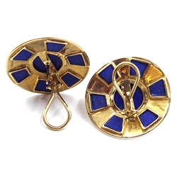  Pair of 9ct gold lapis lazuli shield earrings, hallmarked  