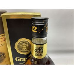 Glenmorangie, ten year old Scotch whisky, 1 litre 43% vol, Grant's twelve year old Scotch whisky 1 litre, 43 G.L and Johnnie Walker Black Label, twelve year old Scotch whisky, 1 litre 43% vol, all boxed (3)