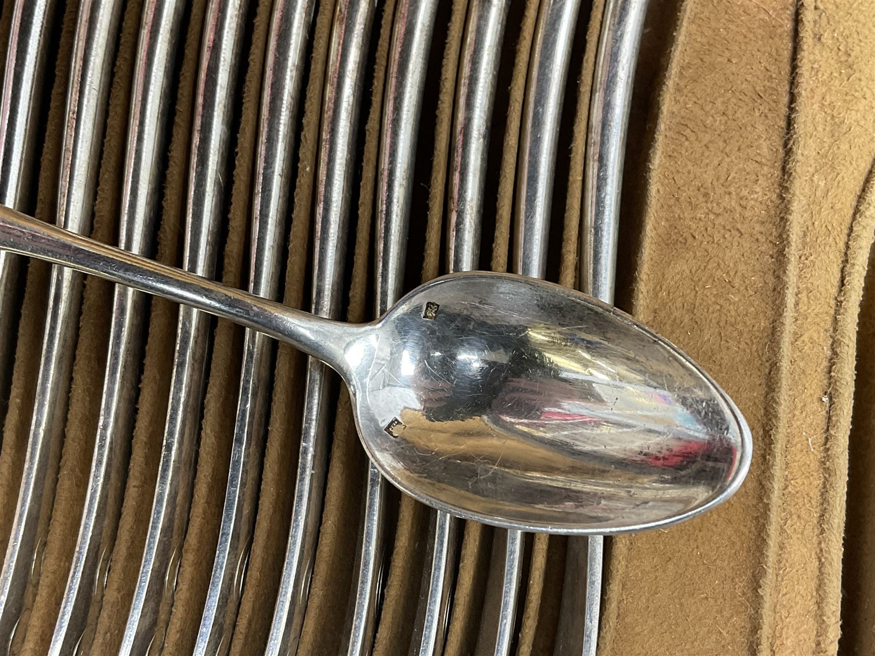 De Montfort cased canteen of silver plated cutlery for six place settings, together with further cased canteen of spoons and forks stamped Bon Marche